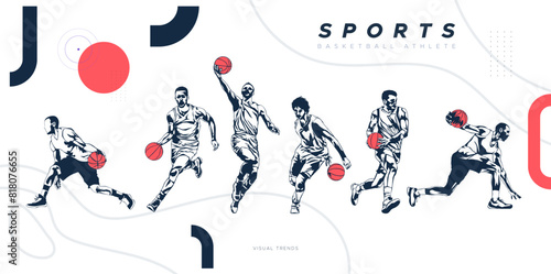 silhouettes of basketball athletes with various body poses, jumping and dribbling. national sports day celebration template concept. silhouette of person playing basketball