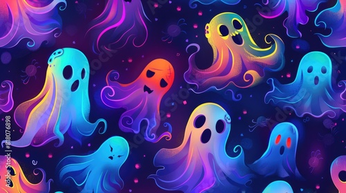 Whimsical Spectral Delights Colorful Ghosts Seamless Wallpaper 