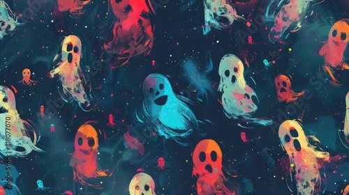 Whimsical Spectral Delights Colorful Ghosts Seamless Wallpaper 