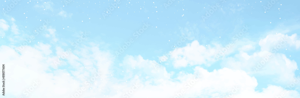 Angelic heaven clouds vector design background. Winter fairytale backdrop. Plane sky view with white stars. Watercolor frozen style texture. Delicate card. Elegant decoration. Fantasy pastel color Angelic heaven clouds vector design background. Winter fairytale backdrop. Plane sky view with white stars. Watercolor frozen style texture. Delicate card. Elegant decoration. Fantasy pastel color