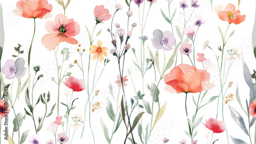 ilustraci  n estilo acuarelas sobre flores del campo fondo blanco