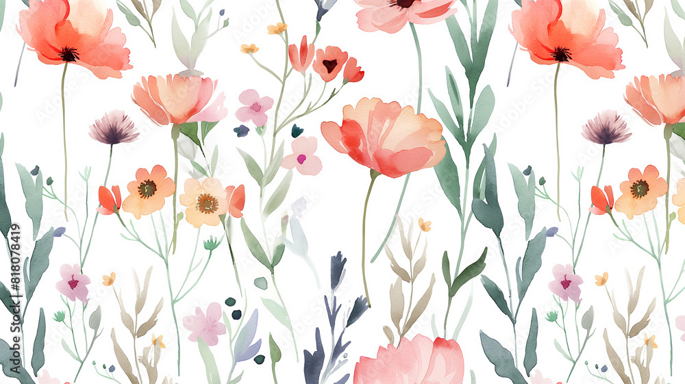 Fototapeta premium ilustracion estilo acuarelas sobre flores del campo fondo blanco