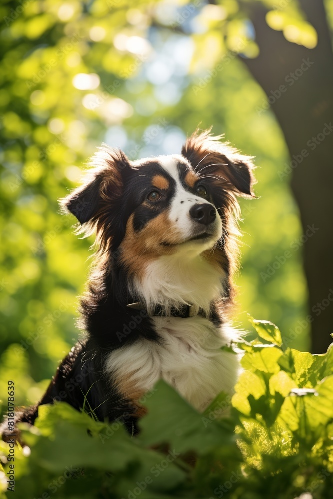 Cute Australian Shepherd dog in the woods. Cute Australian Shepherd dog in the woods.