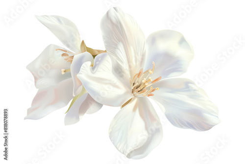 Fragile white jasmine of the valley flower with bell-shaped blooms stands isolated on white