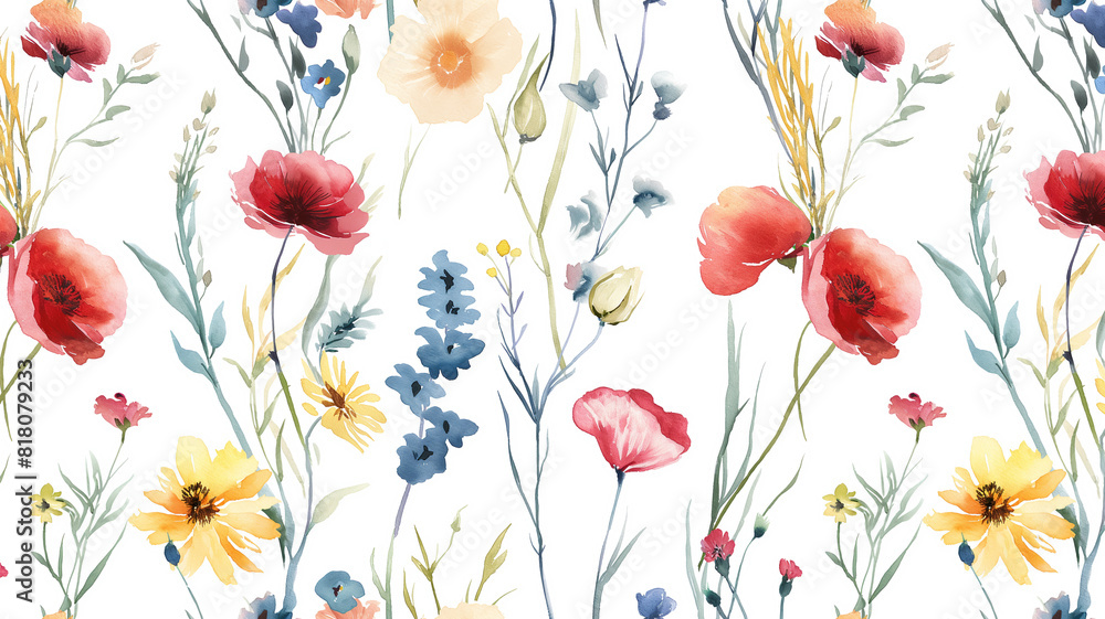 ilustracion estilo acuarelas sobre flores del campo fondo blanco ilustracion estilo acuarelas sobre flores del campo fondo blanco