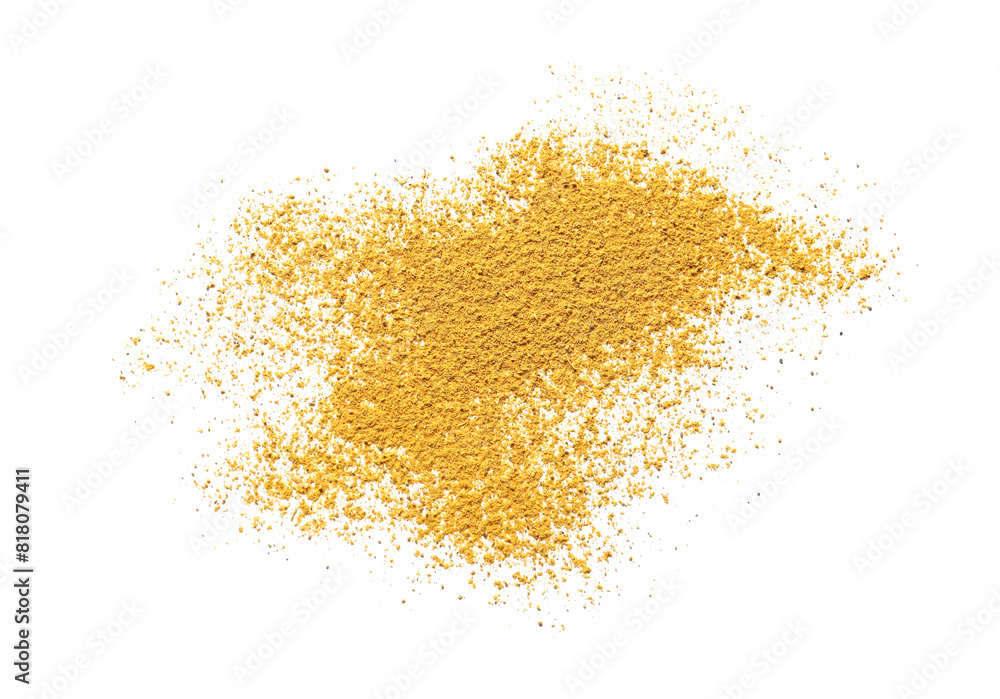 Dry curry powder isolated on white, top view Dry curry powder isolated on white, top view