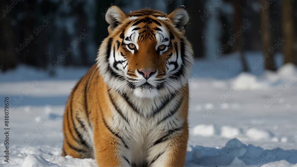 Fototapeta premium Tigers Prowling Through Snowy Silence