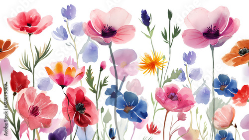 ilustracion estilo acuarelas sobre flores del campo fondo blanco