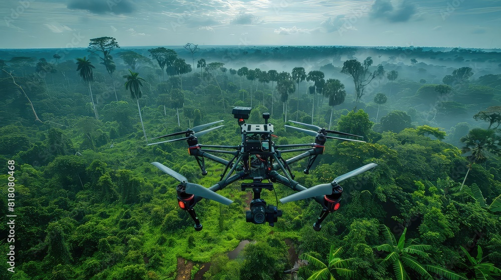Environmental monitoring with drones, researchers collecting data on deforestation, hightech and ecofriendly Environmental monitoring with drones, researchers collecting data on deforestation, hightech and ecofriendly