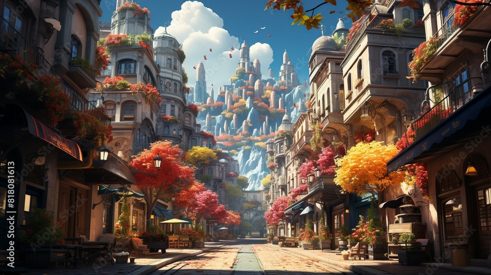 Fototapeta premium Lifestyle Concept, A solo traveler exploring a colorful market in a foreign city. surrealistic Illustration image,