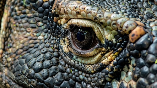 komodo dragon closeup piercing eye and textured scales of a formidable reptile animal photograph