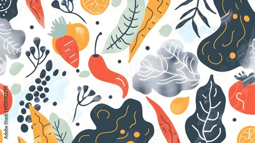 Colorful Doodle Art of Spices and Herbs with Abstract Shapes and Botanical Elements Generative ai