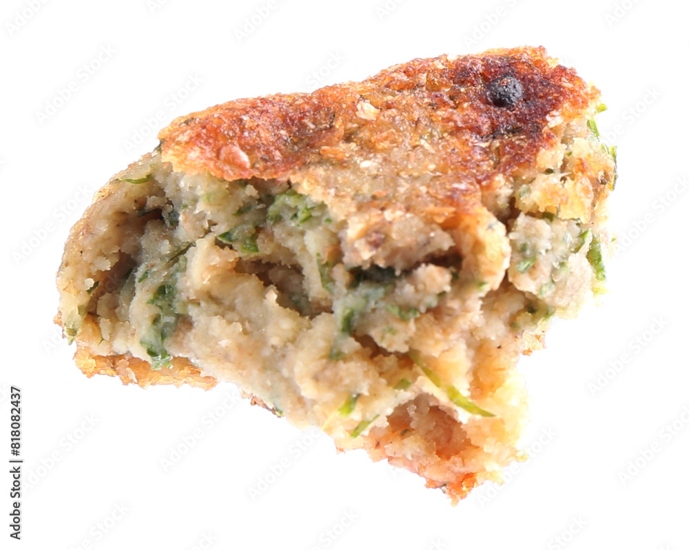 Piece of tasty vegetarian cutlet isolated on white Piece of tasty vegetarian cutlet isolated on white