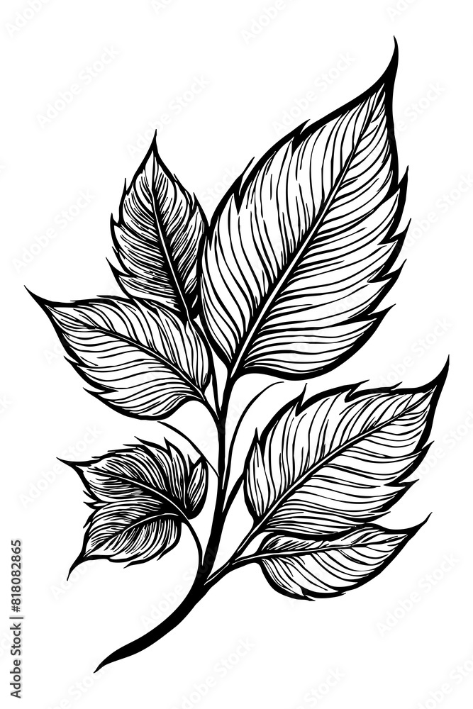 Leaves . Black and white botanical pattern. For use in graphics, materials. Abstract plant shapes. Minimalist illustration for printing on wall decorations. Generated by Ai Leaves . Black and white botanical pattern. For use in graphics, materials. Abstract plant shapes. Minimalist illustration for printing on wall decorations. Generated by Ai