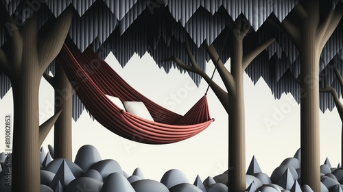 Lifestyle Concept, Friends sharing stories and laughter while lounging in hammocks. surrealistic Illustration image,