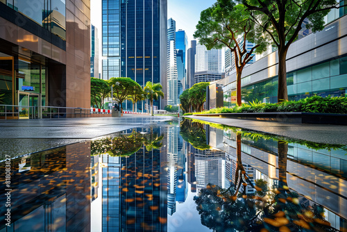 Reflection in a modern financial area
 photo