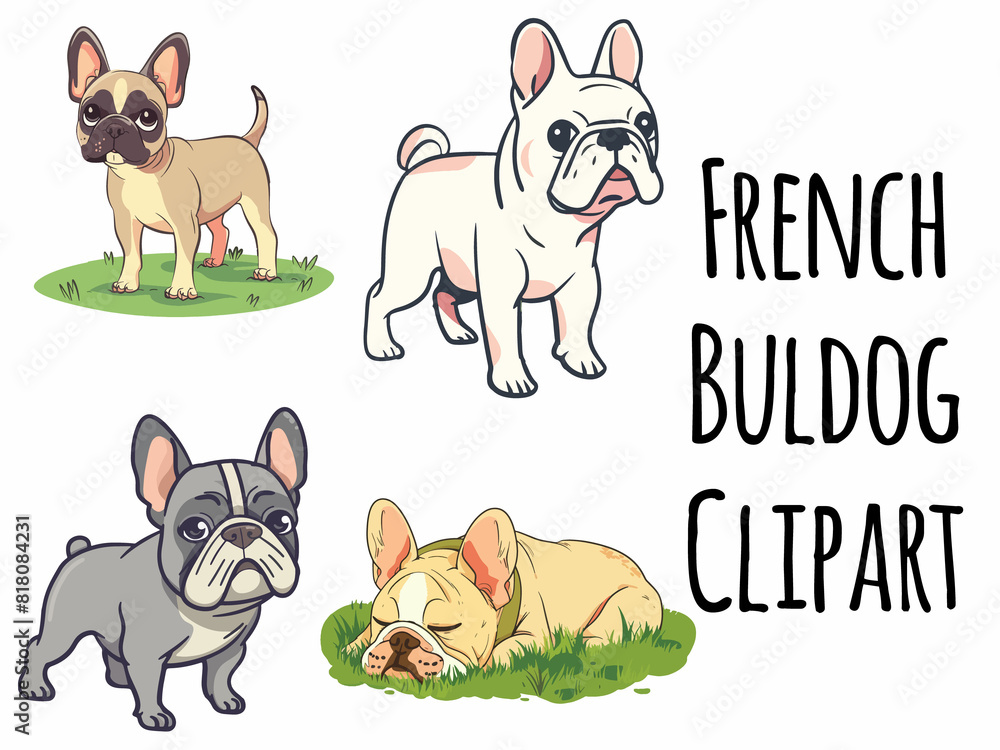 Fototapeta premium Cute French Bulldog vector clipart illustration, sublimation