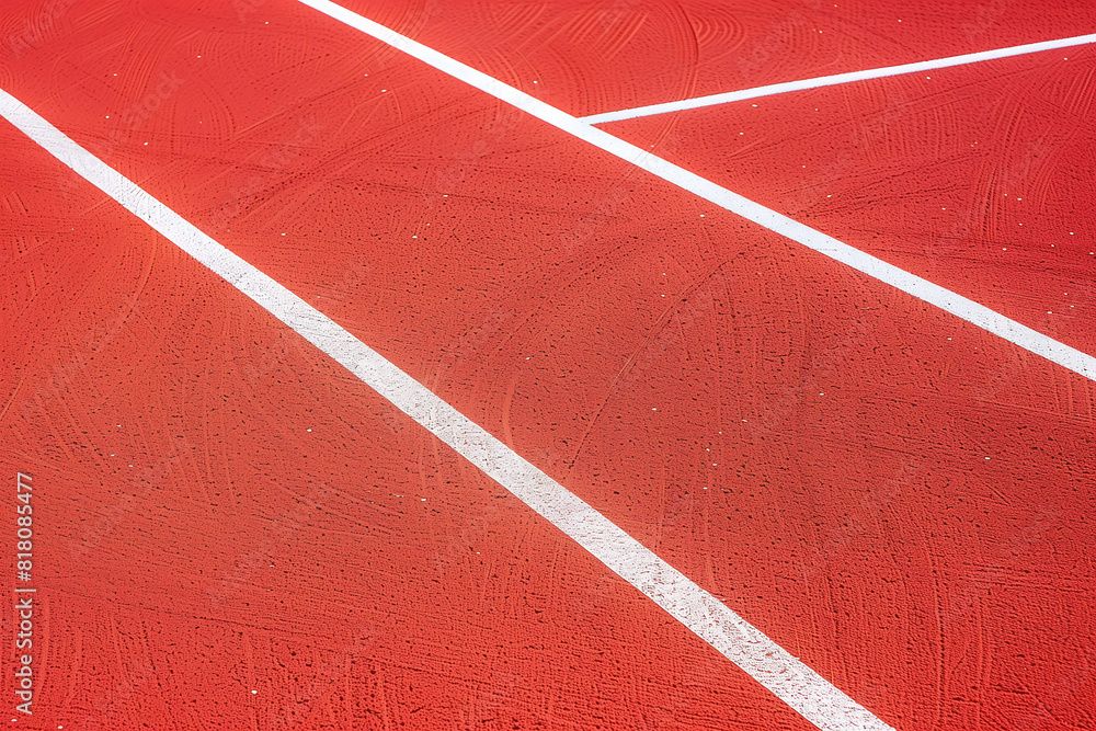 Close-Up of Red Running Track with White Lane Markings, Athletic Training Surface