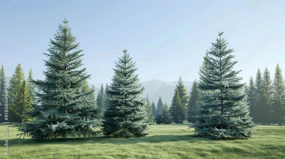 Fototapeta premium majestic evergreen pines standing tall against clear sky 3d illustration