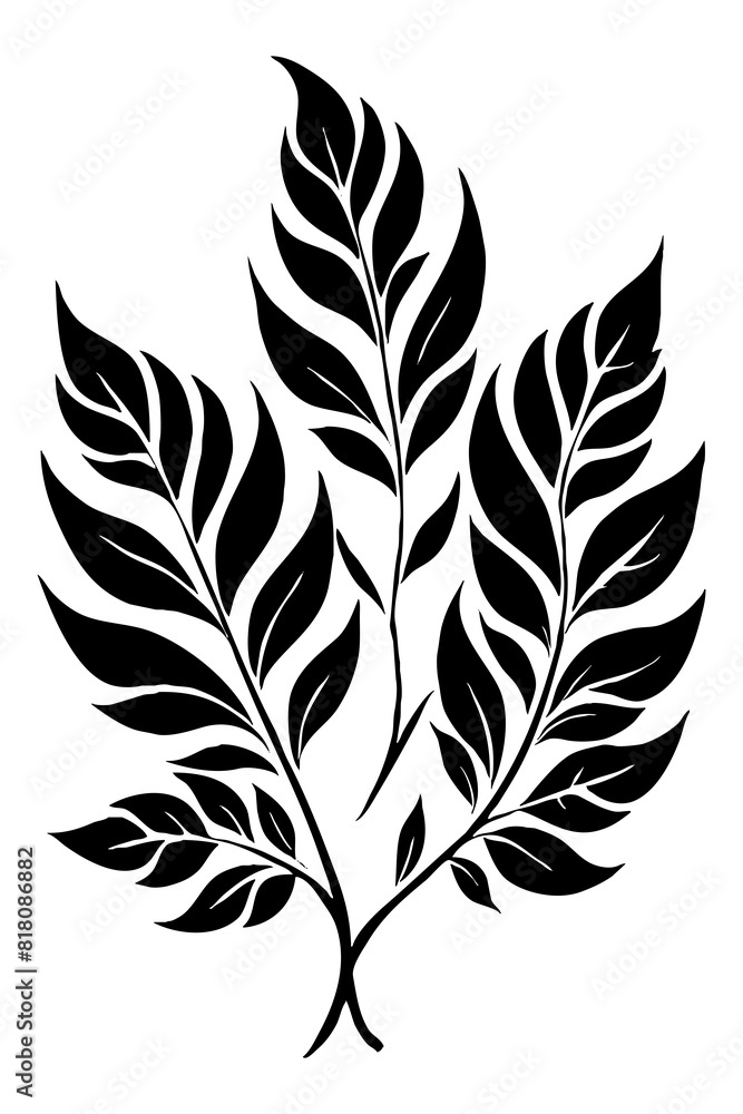 Leaves . Black and white botanical pattern. For use in graphics, materials. Abstract plant shapes. Minimalist illustration for printing on wall decorations. Generated by Ai Leaves . Black and white botanical pattern. For use in graphics, materials. Abstract plant shapes. Minimalist illustration for printing on wall decorations. Generated by Ai