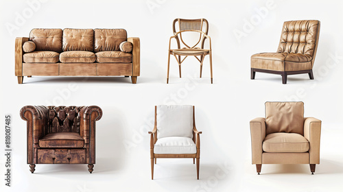 Four of different furniture and decor on white background