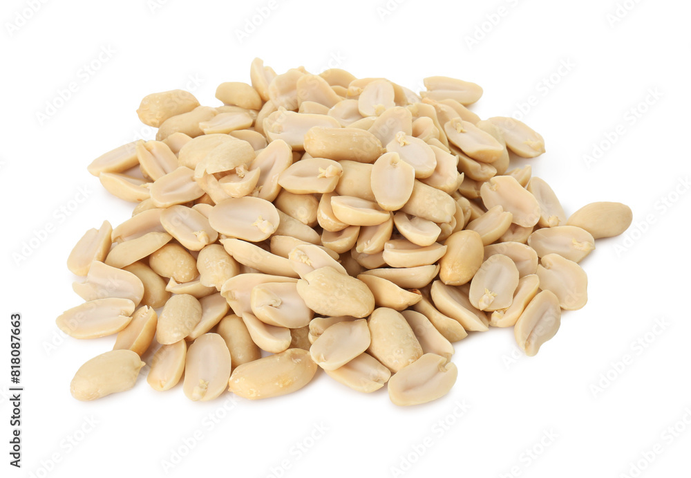Pile of fresh peeled peanuts isolated on white Pile of fresh peeled peanuts isolated on white