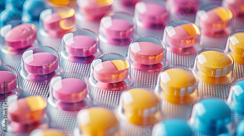 Colorful of tablets in blister packagin photo