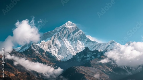 majestic snowy mountain peaks against blue sky landscape photography