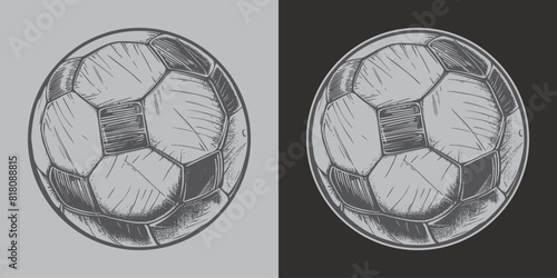 Vintage retro hand drawn paint sketch style soccer football vall. Sport game equipment symbol graphic item