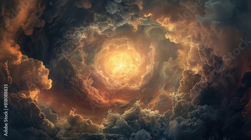 Hole in dramatic clouds.. Generative AI