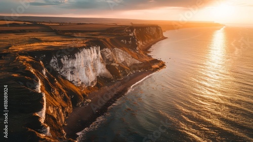 majestic white cliffs of dover illuminated by golden hour sunlight landscape photography