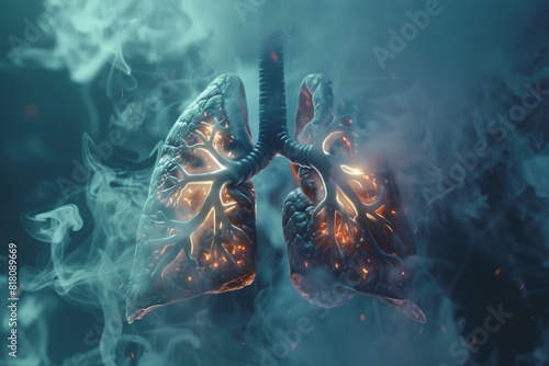 imagine inside lung with chronic obstructive disease with smoke, AI generate photo