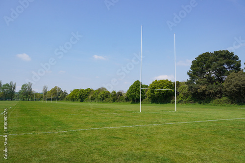 football field with a goal posts. Rugby pitch sports field