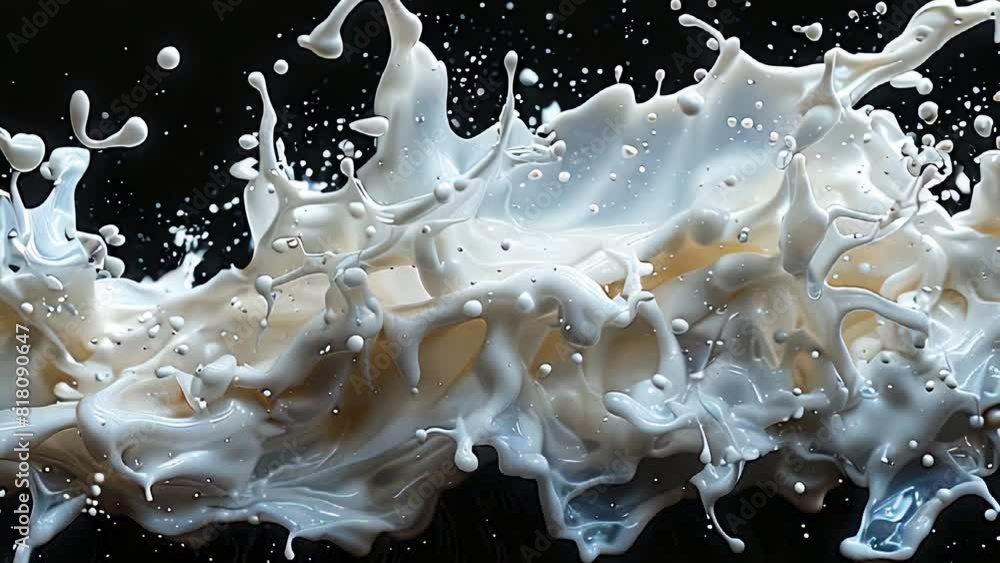 A striking image of a milk splash frozen in time on a sleek black ...
