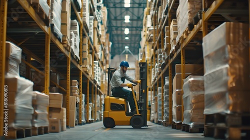 Warehouse Worker Utilizing Forklift for Safe Pallet Transport Generative ai