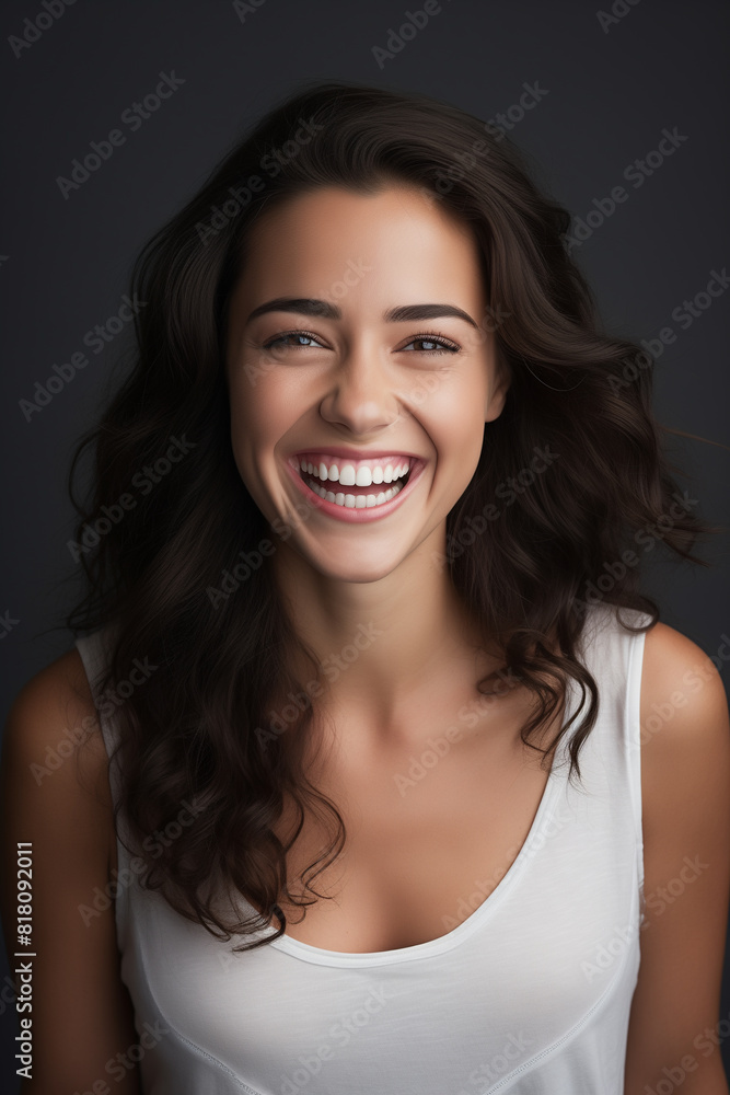 Big bright white smile headshot with a beautiful brunette woman sincere happy cheerful positive expression Big bright white smile headshot with a beautiful brunette woman sincere happy cheerful positive expression