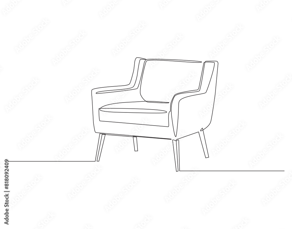 Continuous one line drawing of single sofa. One line drawing illustration of armchair. Room interior concept continuous line art. Editable outline. Continuous one line drawing of single sofa. One line drawing illustration of armchair. Room interior concept continuous line art. Editable outline.