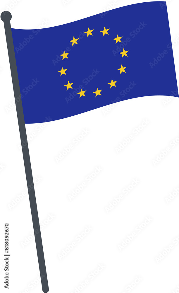 European flag waving on pole. national flag pole transparent. European flag waving on pole. national flag pole transparent.