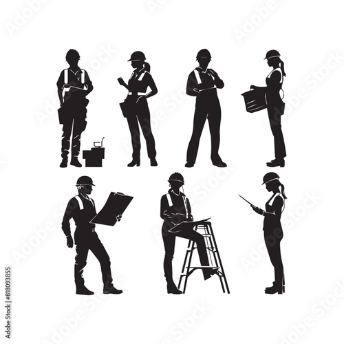 PERSON AND WOMAN SILHOUETTE CONSTRUCTION VECTOR DESIGN