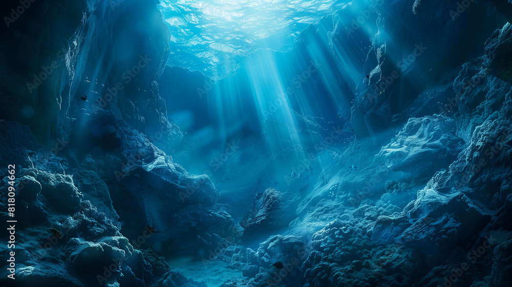 Deep Sea Water Abyss With Blue Sun light. Deep Sea Water Abyss With Blue Sun light.