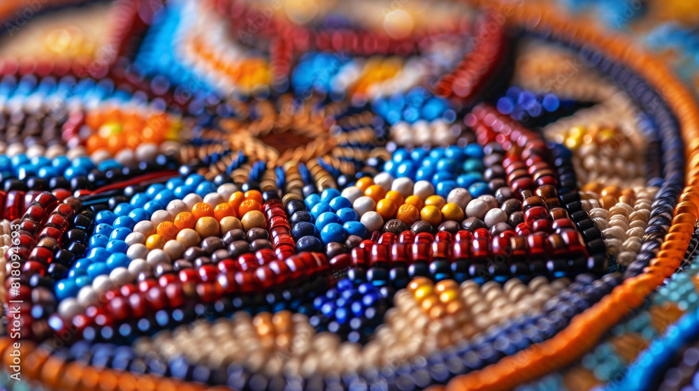 close uo of traditional colourful bead work by native americans, handy crafts,indigenous people close uo of traditional colourful bead work by native americans, handy crafts,indigenous people
