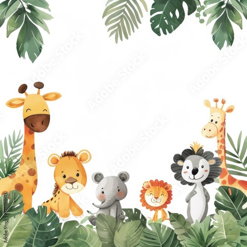 Adorable Safari Animals Cartoon Illustration for Children s Decor