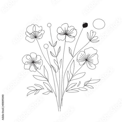 Botanical arts. Hand drawn continuous line drawing of abstract flower  floral. Vector illustration. 
