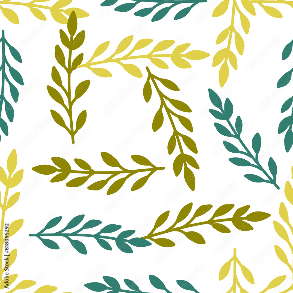 Elegant botanical wallpaper featuring a seamless pattern of leaves and blossoms. ideal for spring and summer fashion, textile designs, and decorative arts Elegant botanical wallpaper featuring a seamless pattern of leaves and blossoms. ideal for spring and summer fashion, textile designs, and decorative arts