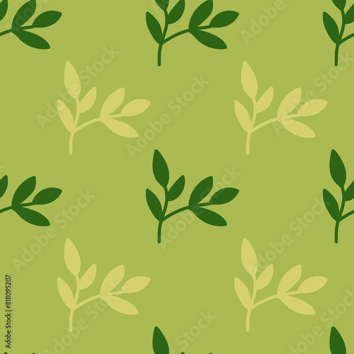 Chic and organic seamless pattern with leaves and herbs  perfect for spring and summer textiles  wallpapers  and fashion designs with a modern twist.