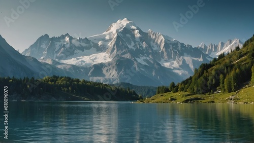 Colorful summer panorama of the Lac Blanc lake with Mont Blanc on background