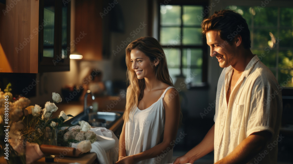 Happy Couple Enjoying Quality Time Together in a Cozy Kitchen Happy Couple Enjoying Quality Time Together in a Cozy Kitchen