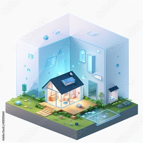 house isometric town house design. a village illustration generative AI  © sakda