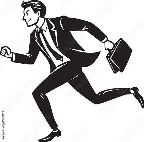 businessman running with briefcase isolated on white background