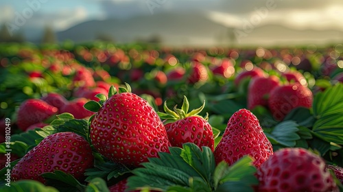 A field of bright red strawberries ready for harvest.